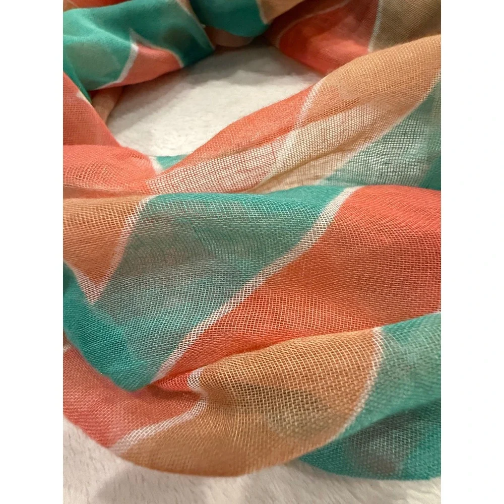 Lavello Women Orange Teal Chevron Infinity Scarf 100% Viscose Geometric Loop